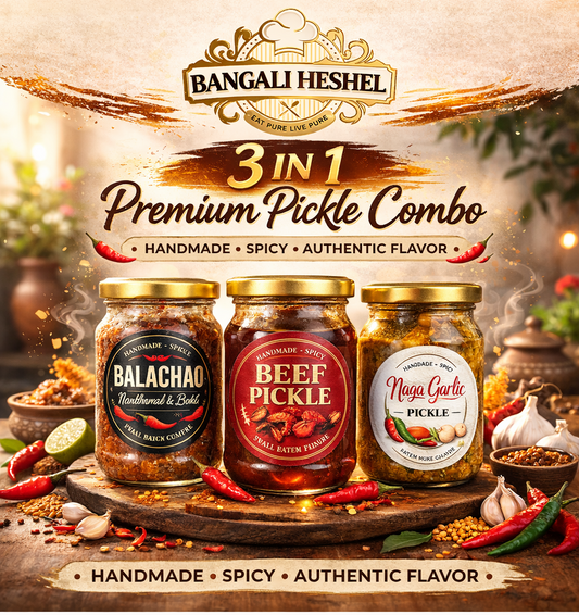 3 in 1 combo- একের ভিতর তিন কম্বো  200 gm beef pickle + 200 gm naga garlic+ 150 gm balachao